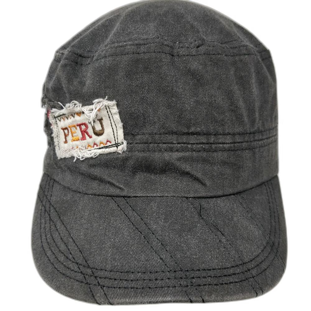 Morpho Army Cap Gray OSFM Peru Flag Frayed Patch Washed Embroidery Cotton Hat
